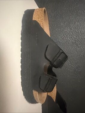 Birkenstock Black Two-Strap Cork Footbed Sandals